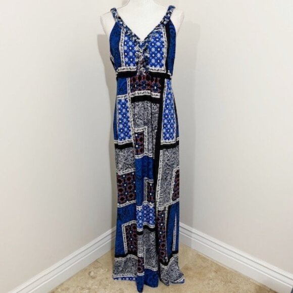 Style & Co Blue Multi Paisley Sleeveless Maxi Dress Braided Straps Size L - Picture 1 of 7